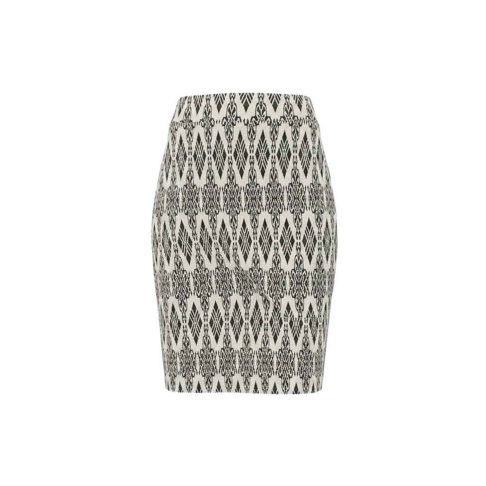 Renee C Chic Pencil Skirt Geometric Ikat Print Black White Stretch Knit EUC